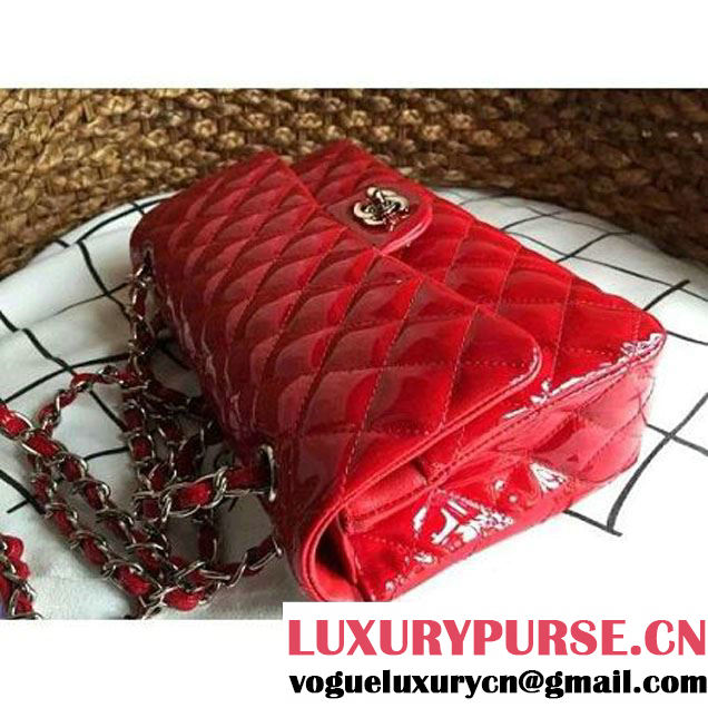 Chanel Red Patent Leather Medium double Flap Shoulder Bag(Silver Hardware) (1a086-061183 )