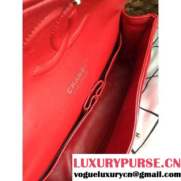 Chanel Red Patent Leather Medium double Flap Shoulder Bag(Silver Hardware) (1a086-061183 )