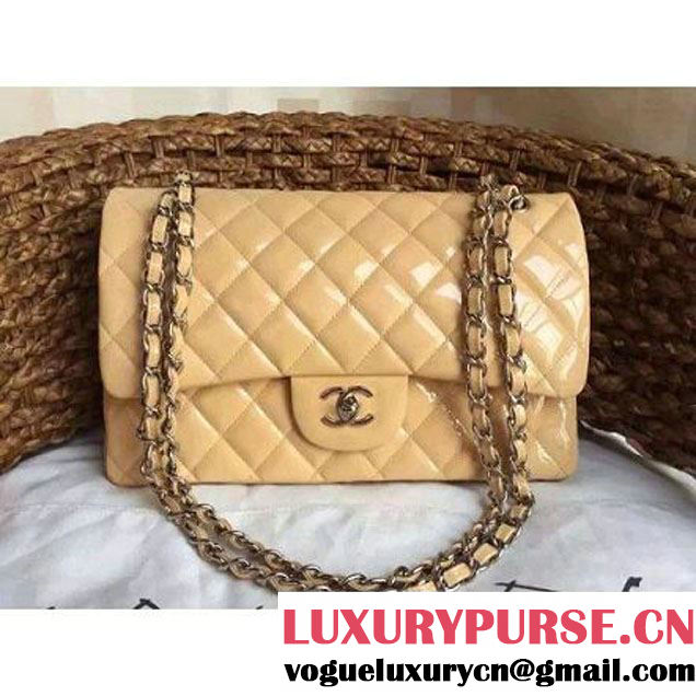 Chanel Dark Beige Patent Leather Jumbo double Flap Shoulder Bag(Silver Hardware) (1a086-061617 )