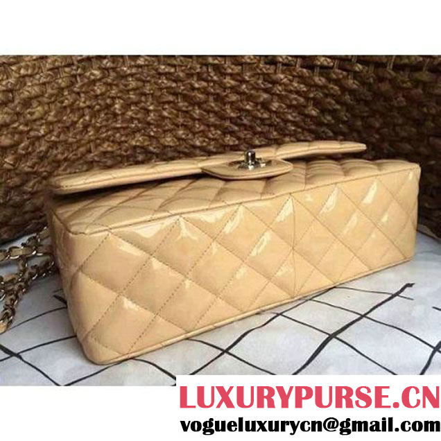 Chanel Dark Beige Patent Leather Jumbo double Flap Shoulder Bag(Silver Hardware) (1a086-061617 )