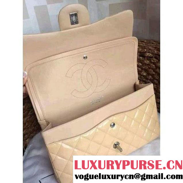 Chanel Dark Beige Patent Leather Jumbo double Flap Shoulder Bag(Silver Hardware) (1a086-061617 )