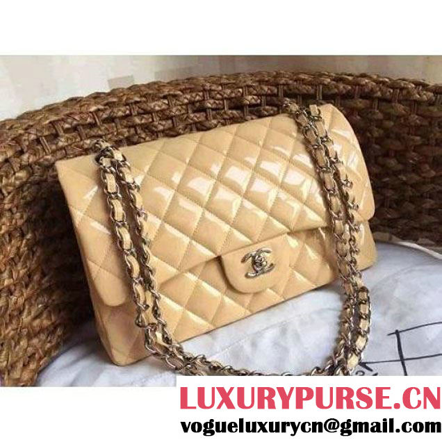 Chanel Dark Beige Patent Leather Jumbo double Flap Shoulder Bag(Silver Hardware) (1a086-061617 )