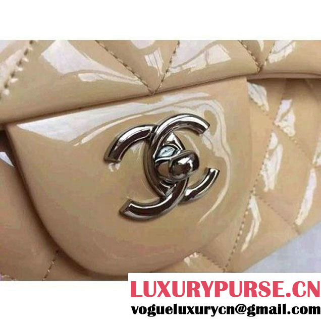 Chanel Dark Beige Patent Leather Jumbo double Flap Shoulder Bag(Silver Hardware) (1a086-061617 )