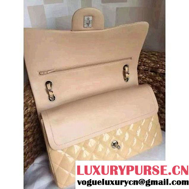 Chanel Dark Beige Patent Leather Jumbo double Flap Shoulder Bag(Silver Hardware) (1a086-061617 )