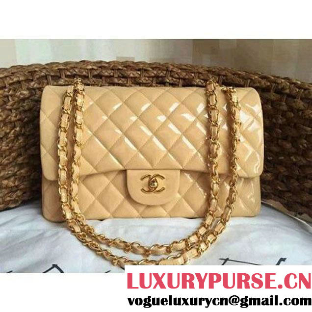 Chanel Dark Beige Patent Leather Jumbo double Flap Shoulder Bag(Gold Hardware) (1a068-061618 )