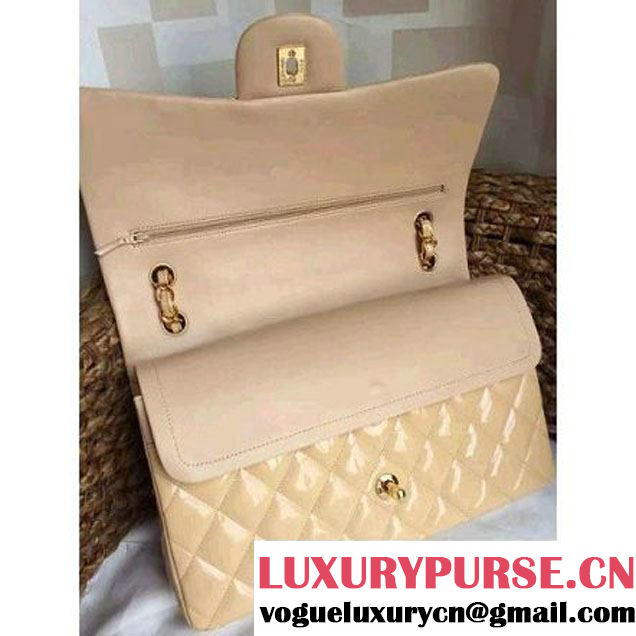Chanel Dark Beige Patent Leather Jumbo double Flap Shoulder Bag(Gold Hardware) (1a068-061618 )