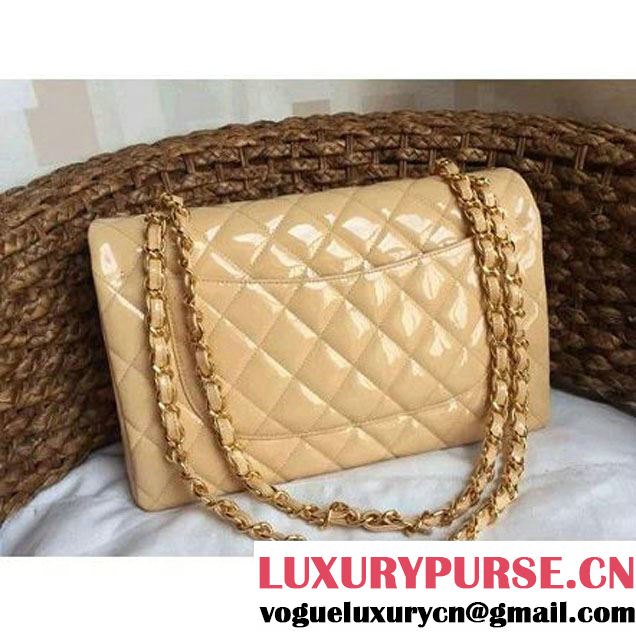 Chanel Dark Beige Patent Leather Jumbo double Flap Shoulder Bag(Gold Hardware) (1a068-061618 )
