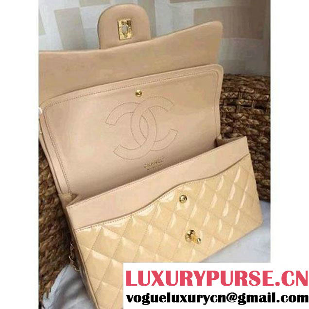 Chanel Dark Beige Patent Leather Jumbo double Flap Shoulder Bag(Gold Hardware) (1a068-061618 )