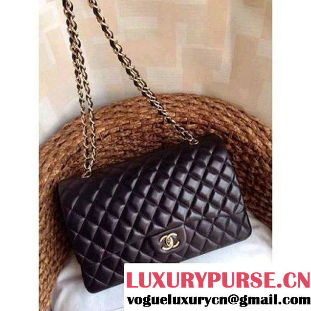 Chanel Maxi Classic Double Flap Bag In Black Lambskin  (1a086-062406 )