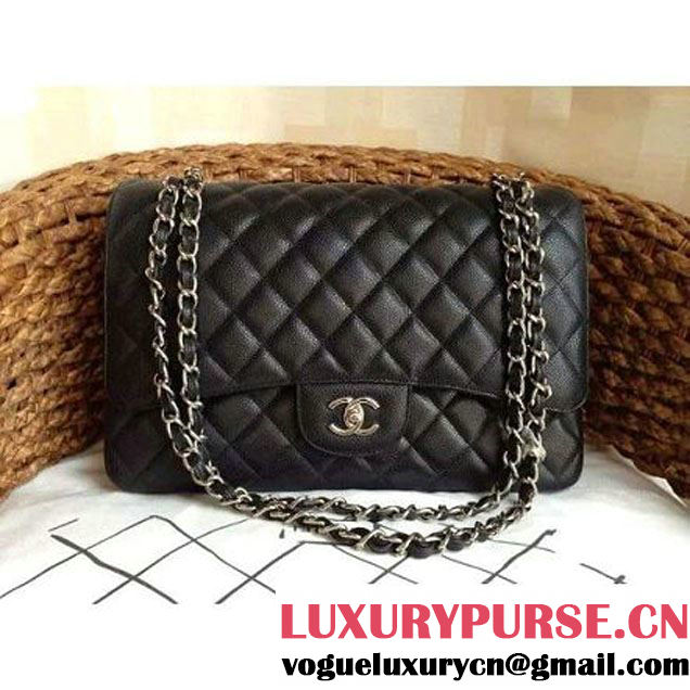 Chanel Maxi Classic Double Flap Bag In Black Caviar Calfskin (1a086-062407 )