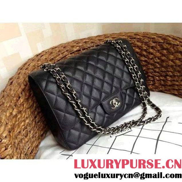 Chanel Maxi Classic Double Flap Bag In Black Caviar Calfskin (1a086-062407 )