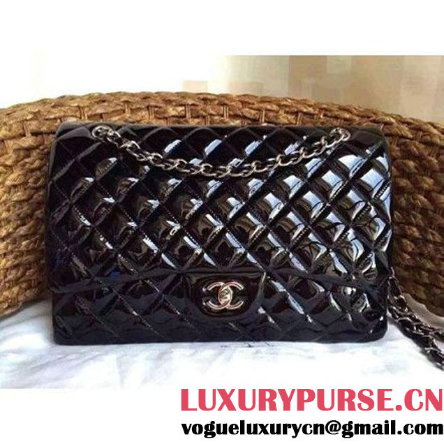 Chanel Maxi Classic Double Flap Bag In Black Patent Leather (1a086-062408 )