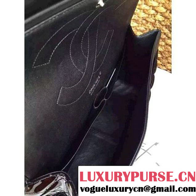 Chanel Maxi Classic Double Flap Bag In Black Patent Leather (1a086-062408 )