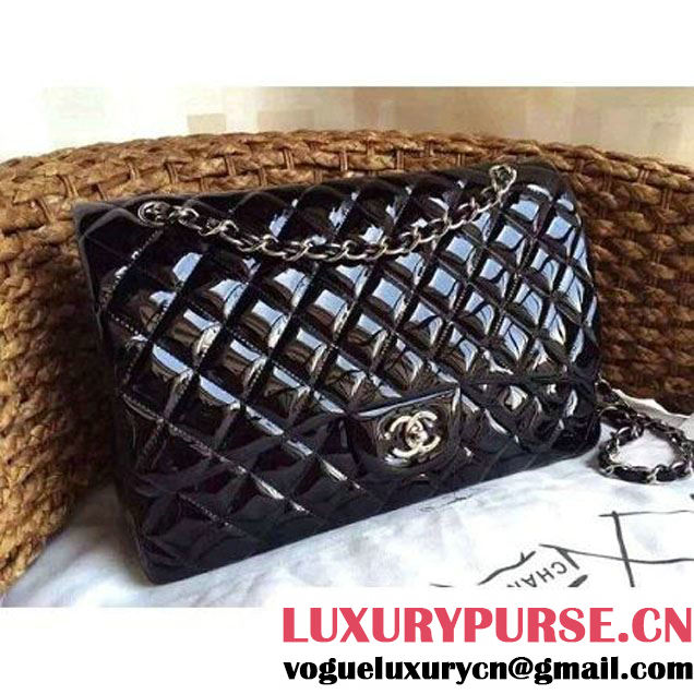 Chanel Maxi Classic Double Flap Bag In Black Patent Leather (1a086-062408 )
