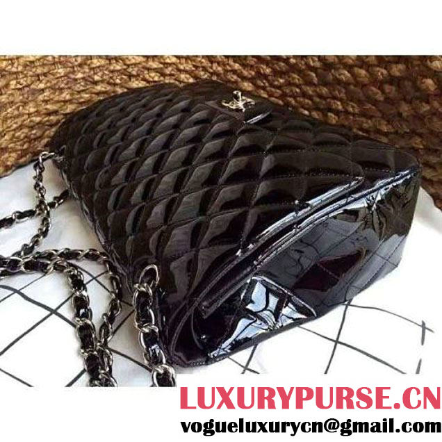 Chanel Maxi Classic Double Flap Bag In Black Patent Leather (1a086-062408 )