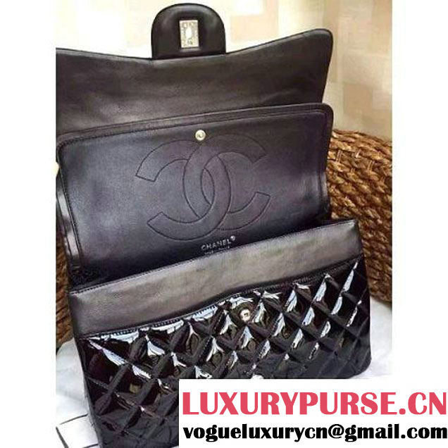 Chanel Maxi Classic Double Flap Bag In Black Patent Leather (1a086-062408 )