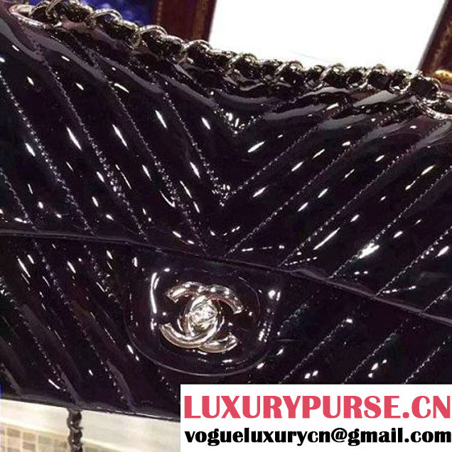 Chanel Medium Patent Leather Chevron Classic Flap Bag Black (2A136-062601 )