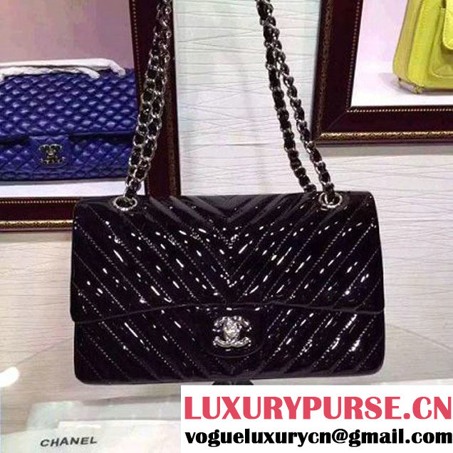 Chanel Medium Patent Leather Chevron Classic Flap Bag Black (2A136-062601 )