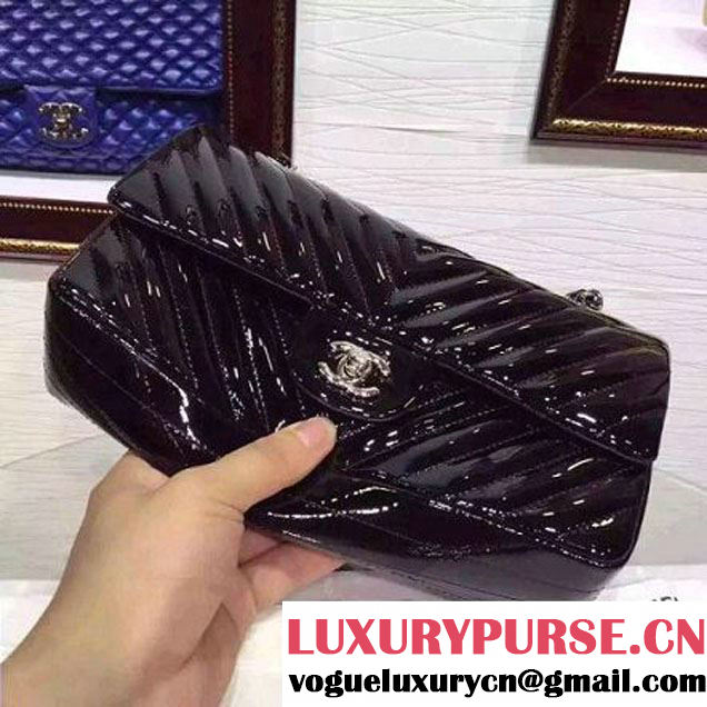 Chanel Medium Patent Leather Chevron Classic Flap Bag Black (2A136-062601 )