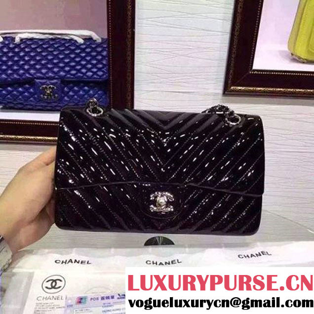 Chanel Medium Patent Leather Chevron Classic Flap Bag Black (2A136-062601 )