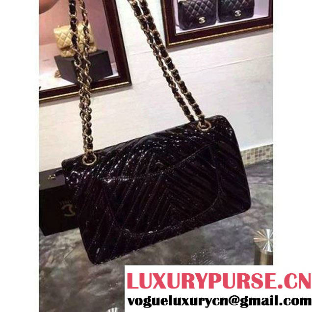 Chanel Medium Patent Leather Chevron Classic Flap Bag Black (2A136-062601 )
