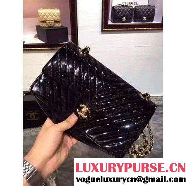 Chanel Medium Patent Leather Chevron Classic Flap Bag Black (2A136-062601 )