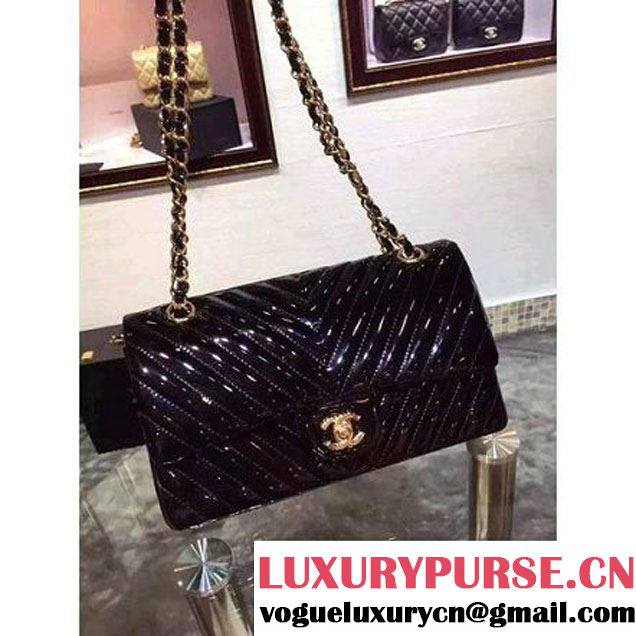 Chanel Medium Patent Leather Chevron Classic Flap Bag Black (2A136-062601 )