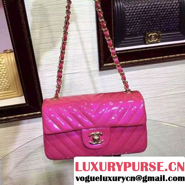 Chanel Small Patent Leather Chevron Classic Flap Bag Rosy (2A136-062602 )