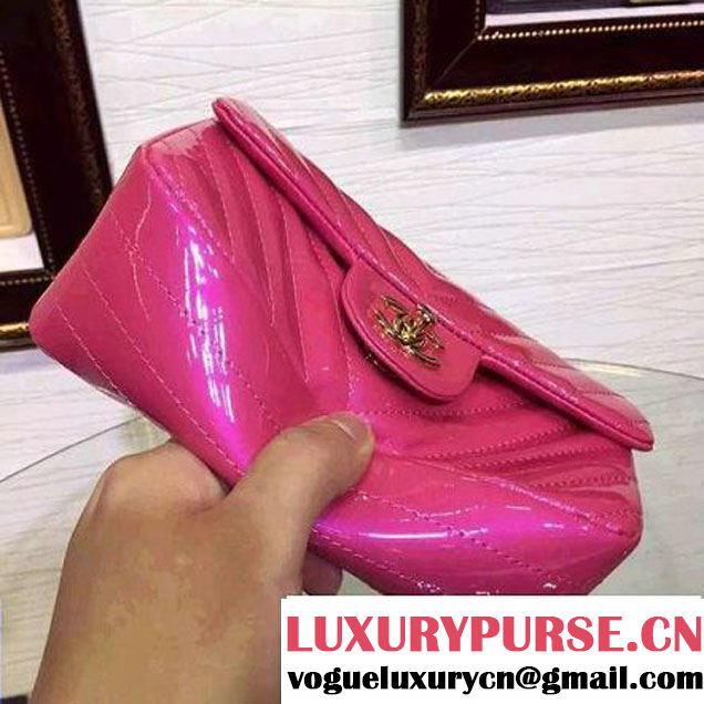 Chanel Small Patent Leather Chevron Classic Flap Bag Rosy (2A136-062602 )