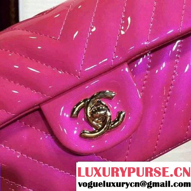 Chanel Small Patent Leather Chevron Classic Flap Bag Rosy (2A136-062602 )