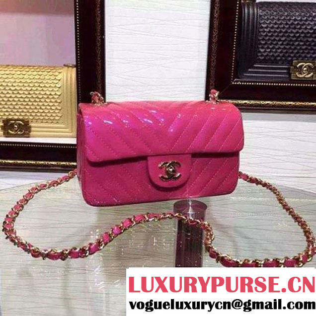 Chanel Small Patent Leather Chevron Classic Flap Bag Rosy (2A136-062602 )