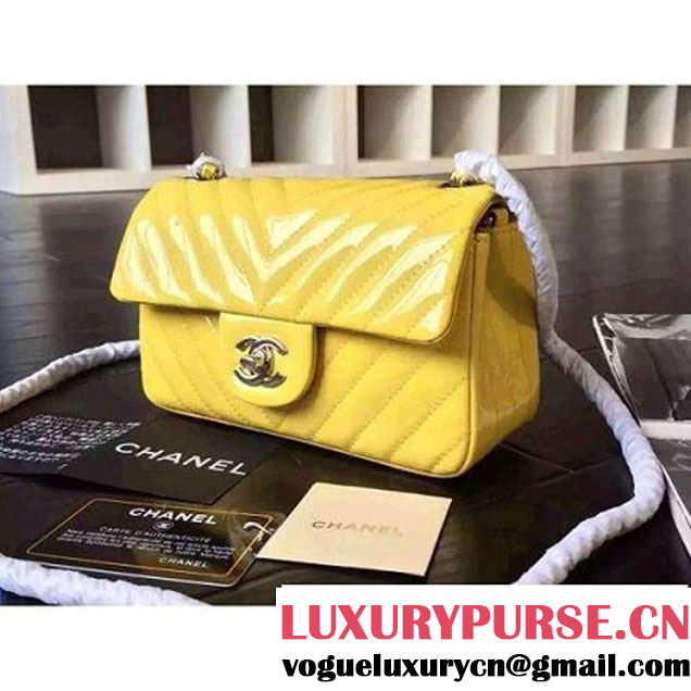 Chanel Small Patent Leather Chevron Classic Flap Bag Yellow (2A136-062603 )