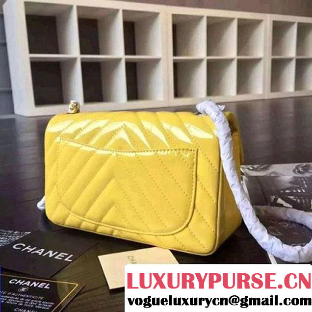 Chanel Small Patent Leather Chevron Classic Flap Bag Yellow (2A136-062603 )