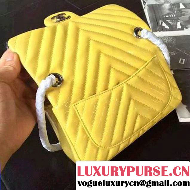 Chanel Small Patent Leather Chevron Classic Flap Bag Yellow (2A136-062603 )