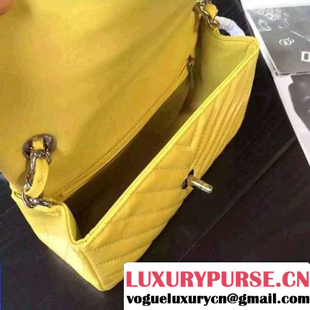 Chanel Small Patent Leather Chevron Classic Flap Bag Yellow (2A136-062603 )