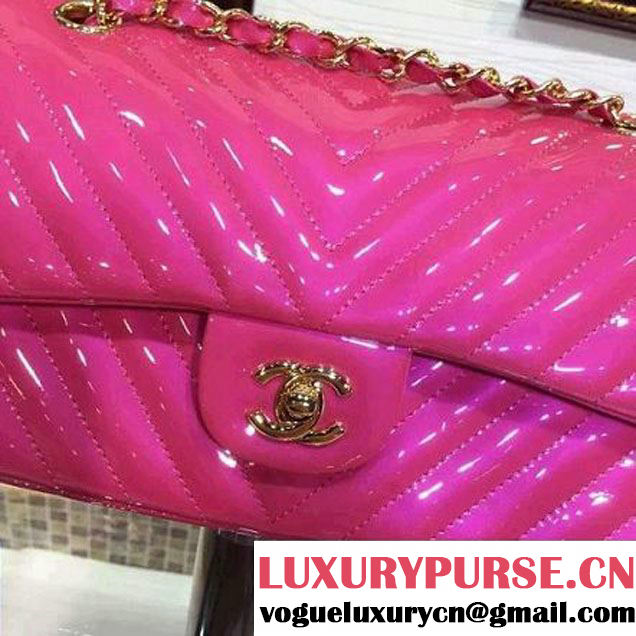 Chanel Medium Patent Leather Chevron Classic Flap Bag Rosy (2A136-062604 )
