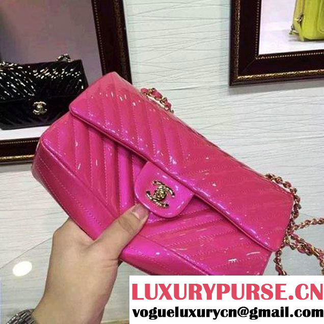 Chanel Medium Patent Leather Chevron Classic Flap Bag Rosy (2A136-062604 )