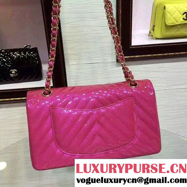 Chanel Medium Patent Leather Chevron Classic Flap Bag Rosy (2A136-062604 )
