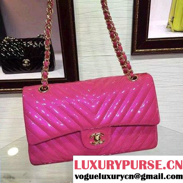 Chanel Medium Patent Leather Chevron Classic Flap Bag Rosy (2A136-062604 )
