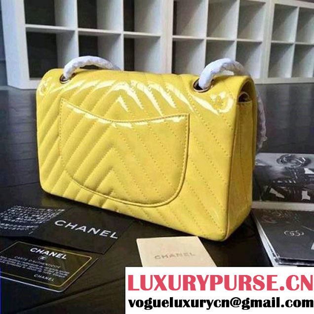 Chanel Medium Patent Leather Chevron Classic Flap Bag Yellow (2A136-062605 )