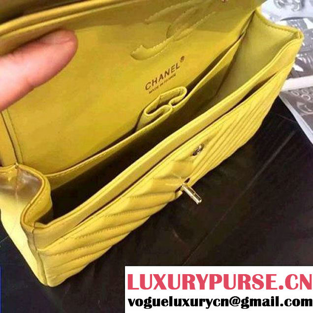 Chanel Medium Patent Leather Chevron Classic Flap Bag Yellow (2A136-062605 )