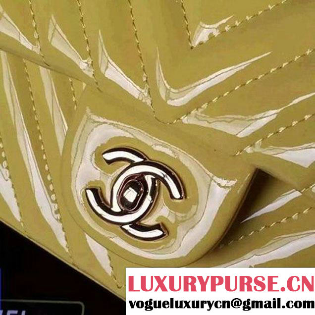Chanel Medium Patent Leather Chevron Classic Flap Bag Yellow (2A136-062605 )