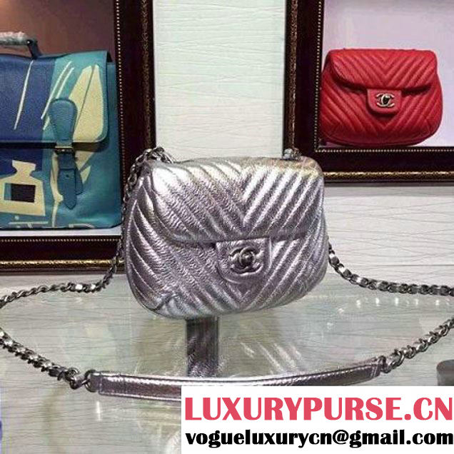 Chanel Mini Deerskin Veins Lambskin Flap Bag in Silver 2015 (2a136-062804 )