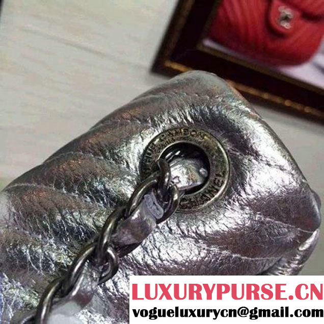 Chanel Mini Deerskin Veins Lambskin Flap Bag in Silver 2015 (2a136-062804 )