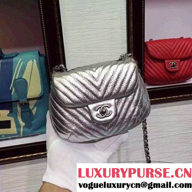 Chanel Mini Deerskin Veins Lambskin Flap Bag in Silver 2015 (2a136-062804 )