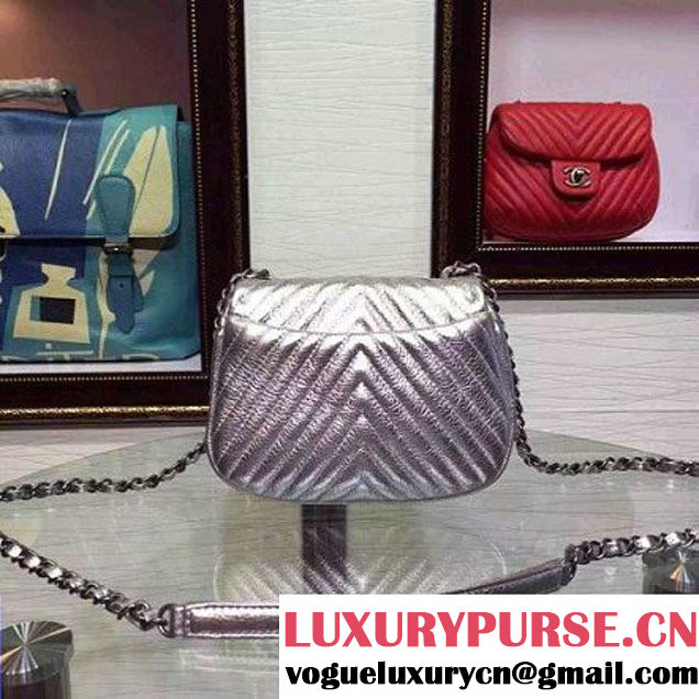 Chanel Mini Deerskin Veins Lambskin Flap Bag in Silver 2015 (2a136-062804 )