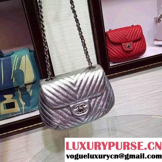 Chanel Mini Deerskin Veins Lambskin Flap Bag in Silver 2015 (2a136-062804 )