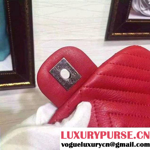Chanel Mini Deerskin Veins Lambskin Flap Bag in Red 2015 (2a136-062805 )