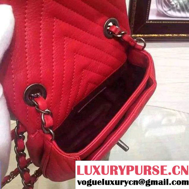 Chanel Mini Deerskin Veins Lambskin Flap Bag in Red 2015 (2a136-062805 )