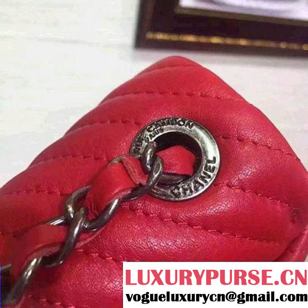 Chanel Mini Deerskin Veins Lambskin Flap Bag in Red 2015 (2a136-062805 )